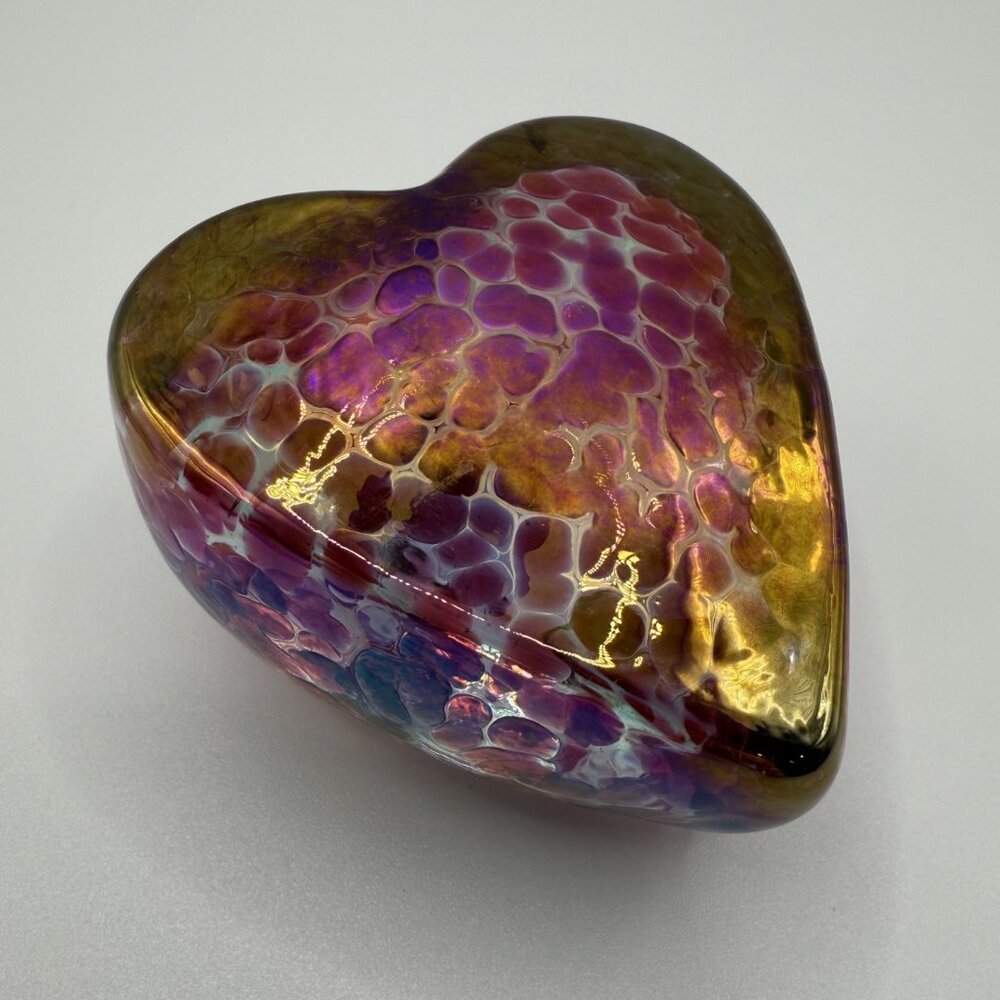 Vintage Mt. St.  Helen's Ash Glass Heart Paperweight in Original Box